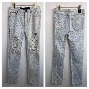 One Teaspoon Size 27 Distressed Leopard Print Relaxed Leg Jeans